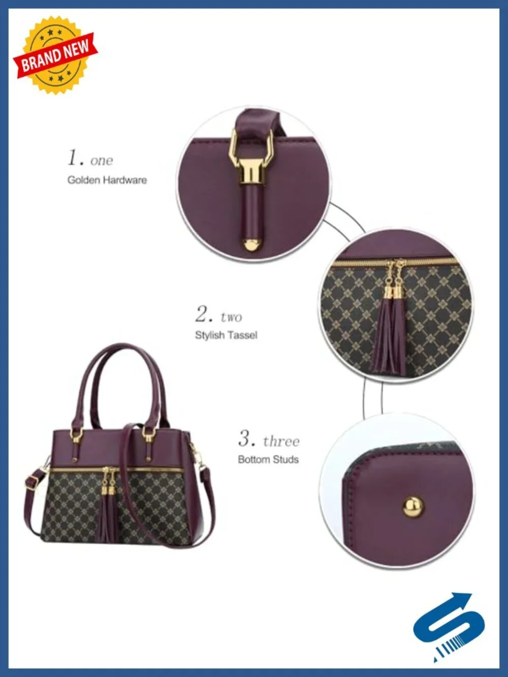 Women Satchel Bag Faux Leather Crossbody Handbag 3 Compartments